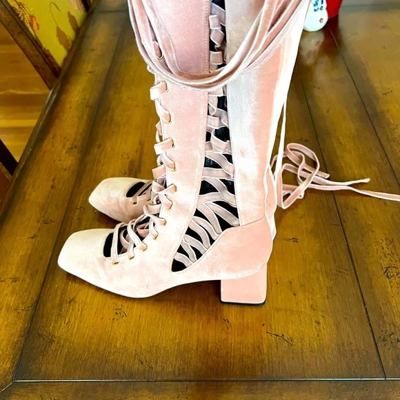 Zimmermann pink velvet boots worn once - Picture 3 of 11